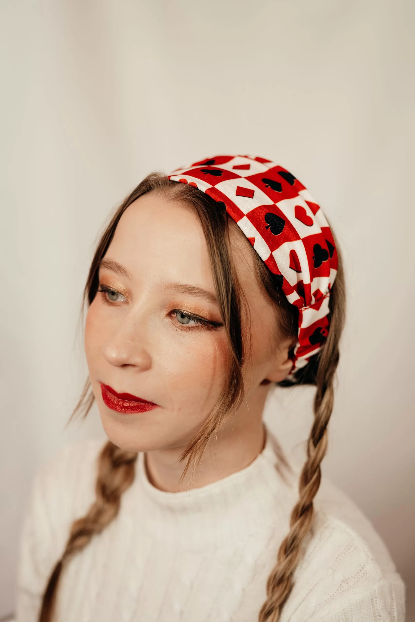 Bandeau fin pour cheveux en polyester imprimé cartes à jouer Carré d’As – Image 2