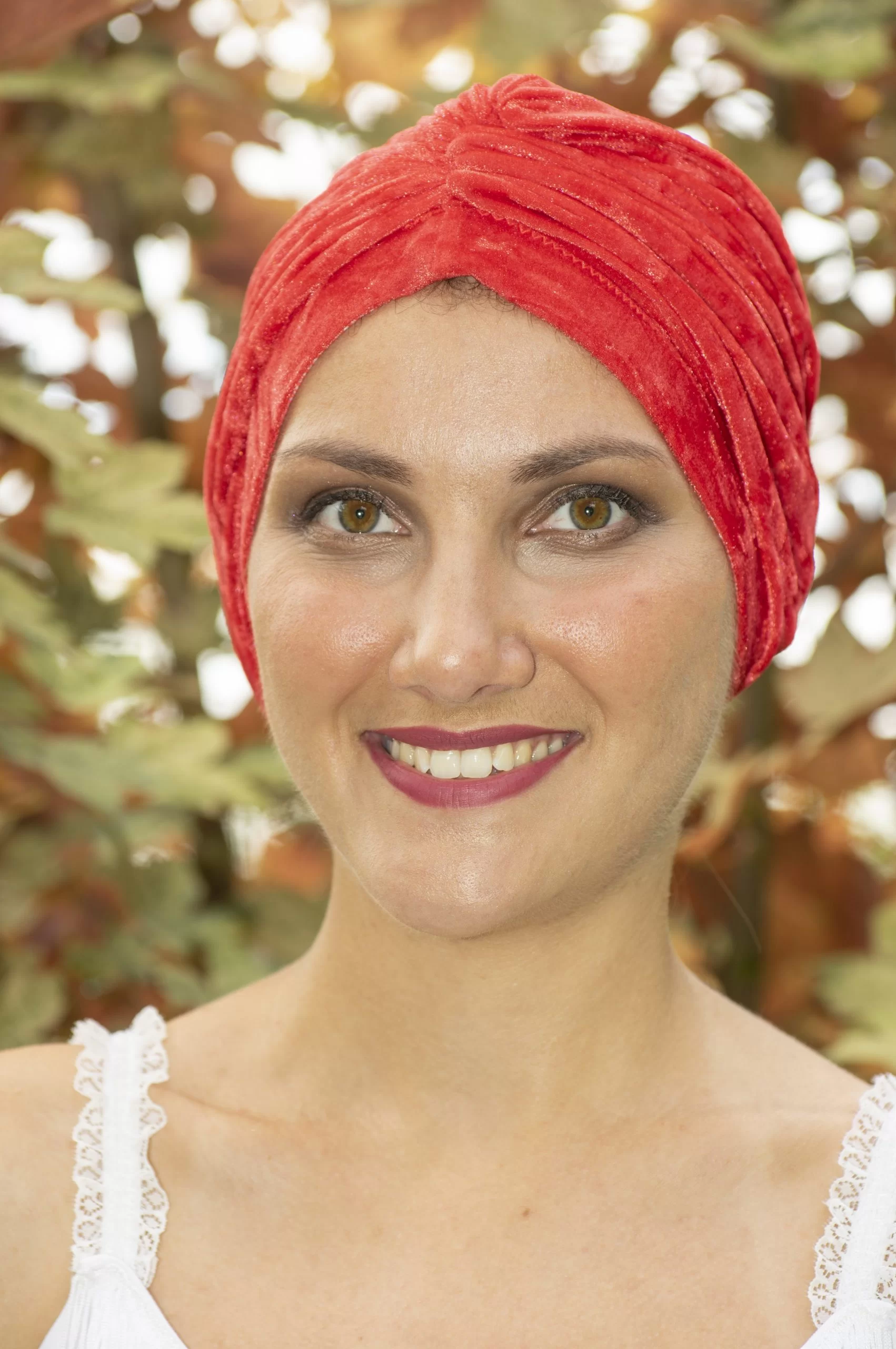 Turban femme made in France en velours lycra rouge uni Rouge géranium