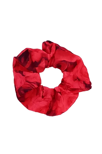 Grand chouchou cheveux en mousseline rouge imprimée roses rouges Déclaration d’Amour