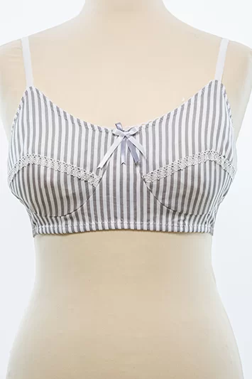 Soutien-gorge Agathe pour prothèses post-mastectomie Made in France à rayures Douceur Rococo coloris blanc et taupe